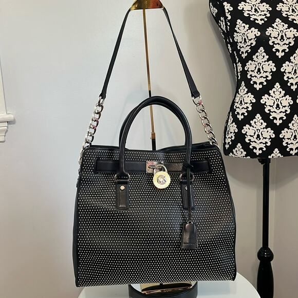 Michael Kors RARE Hamilton Studded Large Black Tote + MK Dust bag MSRP $558 EUC - Picture 9 of 16
